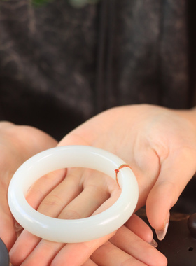 和田玉山料手镯羊脂白玉镯平安镯