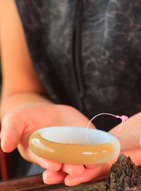 新疆和田糖白双色玉镯籽料平安镯