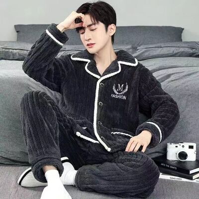 春款男士法兰绒睡衣套装