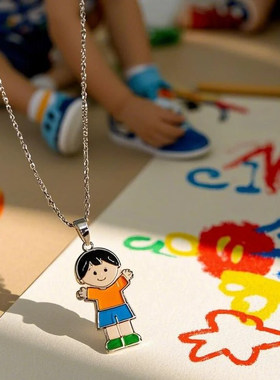 纯银儿童绘画涂鸦定制DIY项链