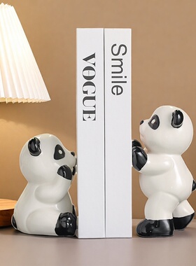 熊猫治愈情绪小摆件客厅酒柜电视柜书房办公室高级感书立架装饰品