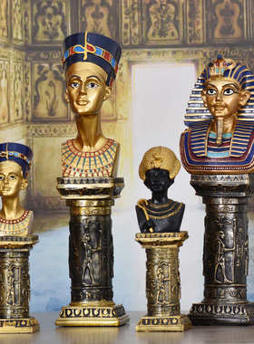 图坦柱子家居客厅头像古埃及头像酒店摆件法老装饰品国王卡蒙艳后