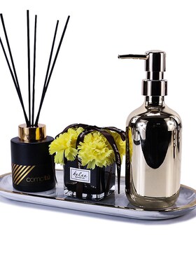 样板房浴室摆件卫生间装饰品洗手台香薰卫浴托盘洗手液瓶组合套装