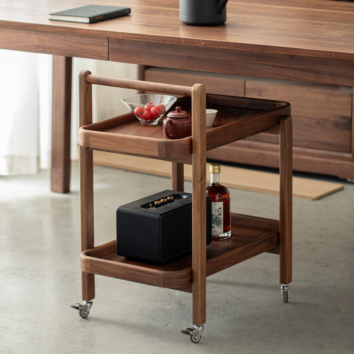 梵汝可移动桌面茶几胡桃木实木角几推车置物架家用客厅床头沙发柜,淘宝优惠券,粉丝福利购,淘宝优惠卷