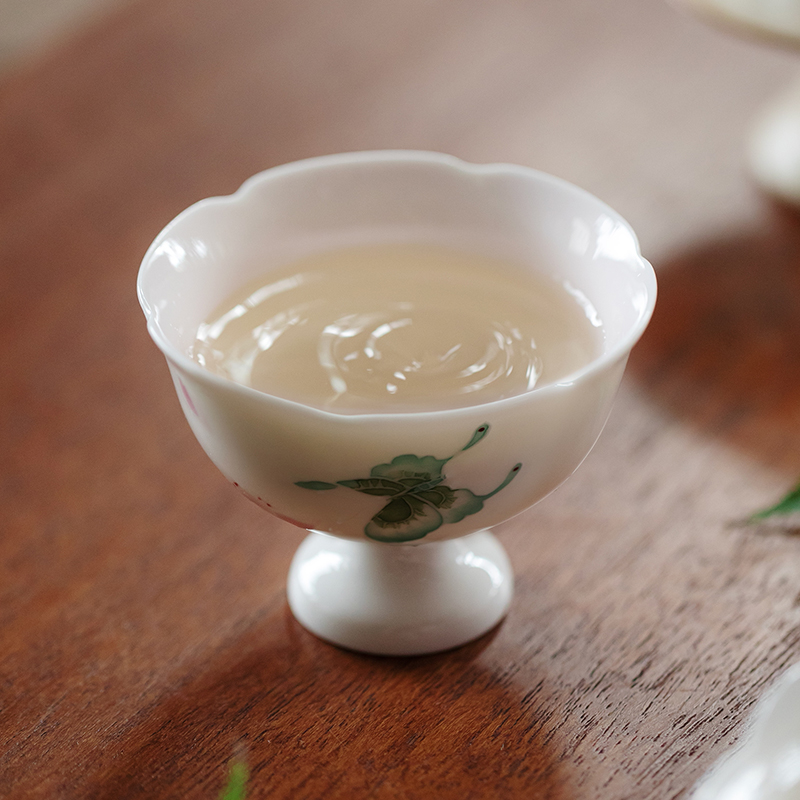 梵汝景德镇手绘蝴蝶茶杯女士高档主人杯高足花口杯品茗杯功夫茶具 - 图2