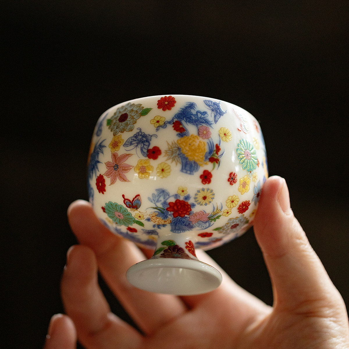 梵汝景德镇粉彩高足主人杯高颜值精致绘梦繁花茶杯高端陶瓷品茗杯,淘宝优惠券,粉丝福利购,淘宝优惠卷