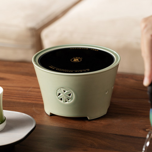 梵汝 复古做旧陶瓷藤编提梁壶高端日式煮茶炉禾风茶具电陶炉套装 - 图2