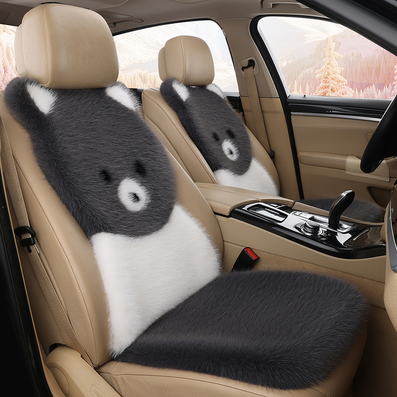 冬季汽车坐垫2025新款毛绒车垫可爱小熊加厚保暖单片后排通用座套