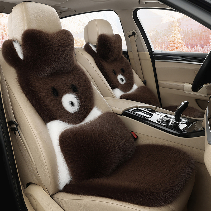 冬季汽车坐垫2025新款毛绒车垫可爱小熊加厚保暖单片后排通用座套