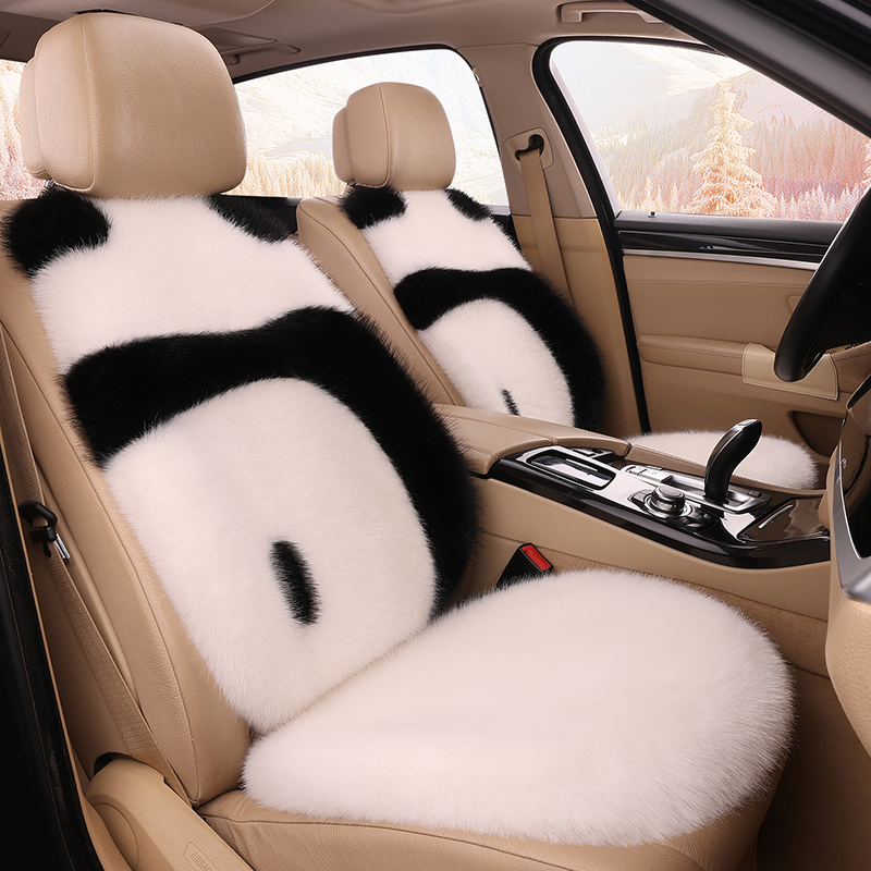 冬季汽车毛绒坐垫2025新款羊毛车垫可爱熊猫加厚保暖单片通用座套