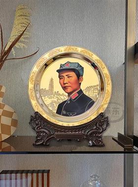 伟人像黄铜盘摆件装饰实黑檀木龙头支架客厅书房摆饰党员礼品纪念