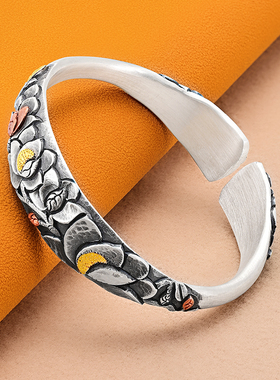 银千造足银999国风兰花手镯