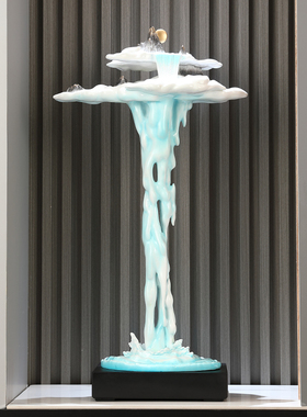 高山流水生财假山摆件进门玄关客厅沙发电视机旁落地造景艺术装饰