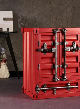 工业风集装箱收纳柜小型收纳柜饭厅酒吧烧烤店复古创意铁艺小柜子