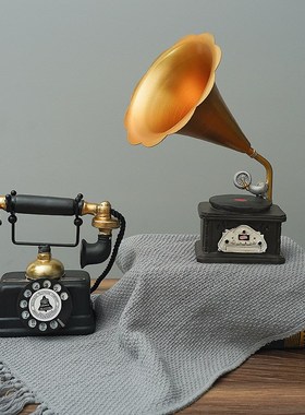 客厅玄关家居电视酒柜留声机装饰品红酒架创意办公室桌工艺品摆设