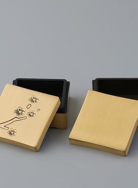 黄铜香粉罐四方香粉盒香粉瓶黄铜迷你铜墨盒收纳盒储物盒香道工具