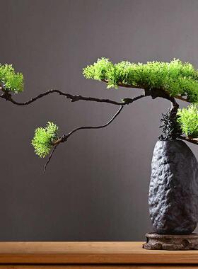 中式仿真迎客松盆景小植物摆件陶瓷花瓶假花松树客厅茶室布置装饰