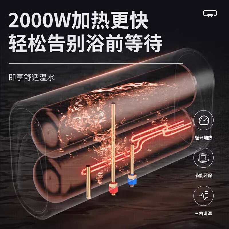 先科热水器电家用储水式圆扁桶洗澡租房用小型速热5060升一级能效 - 图1