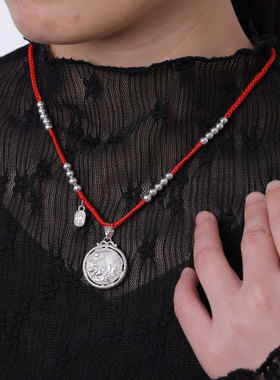 可转动八宝罗盘纯银项链手工编织