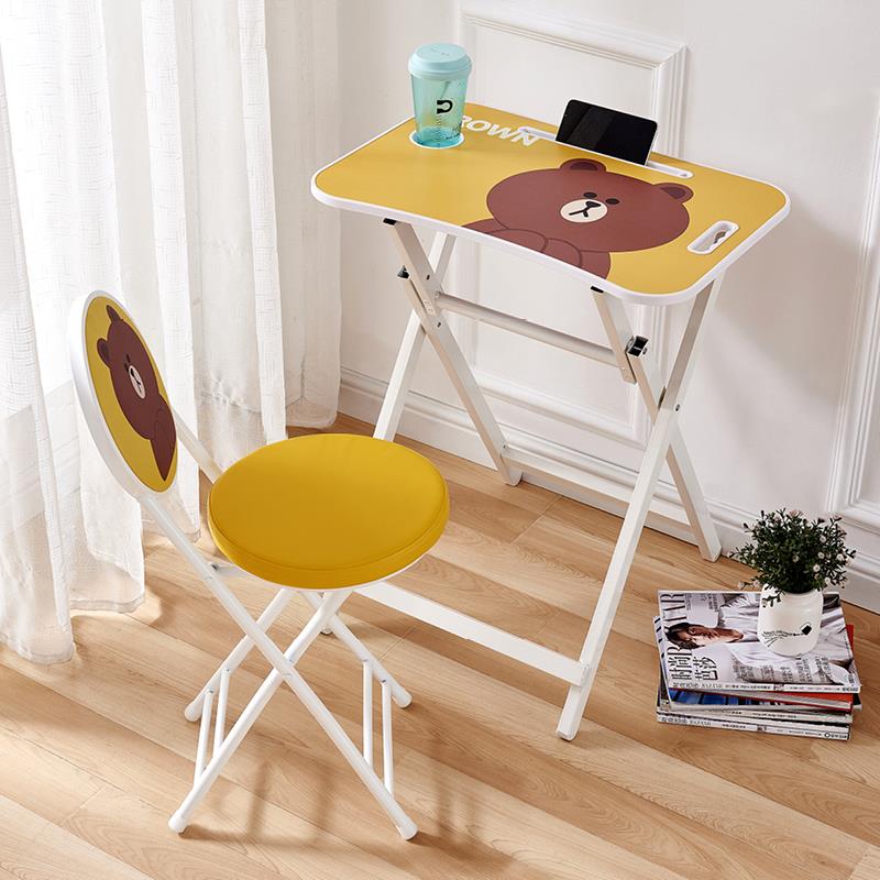 9C children's folding study table and chair, primary school student desk, home writing desk, desk and chair set, simple writing desk gold