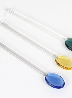 多彩玻璃搅拌棒精美玻璃勺调羹可爱创意长柄果汁咖啡用加勺子