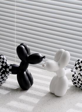 跨境几何黑白棋盘格气球狗摆件工艺品轻奢家居客厅桌面电视柜装饰