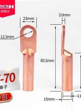 DT10/16/25/35/50/70/95/120/150/185/240/300平方铜鼻子接线端子