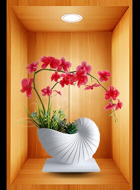 3D效果盆栽贴画过道楼梯自粘三联画客厅墙贴装饰画宾馆餐厅壁画