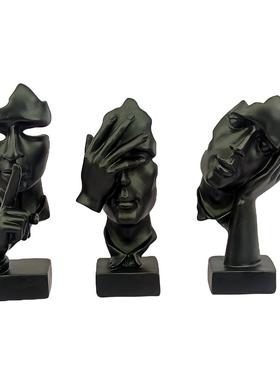 现代简约创意不听不看不说摆件客厅酒柜办公室装饰抽象树脂工艺品