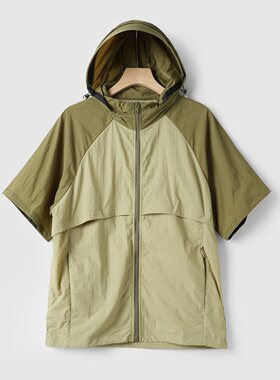 可拆卸袖皱冰薄款锦纶休闲防晒服