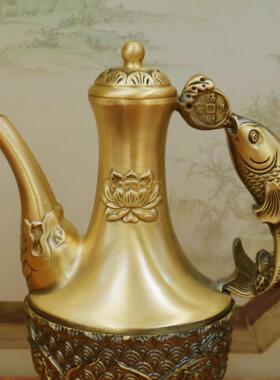 家用老式铜酒壶黄铜酒杯套装手工黄铜制品清酒水酒器烫茶壶新款