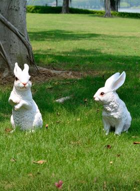庭院阳台花园艺可爱小白兔子雕塑摆件树脂彷真动物家居装饰幼儿园