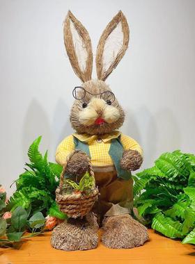 草编兔子摆件幼儿园环创植物角森系家居客厅橱窗婚庆摆件拍摄道具