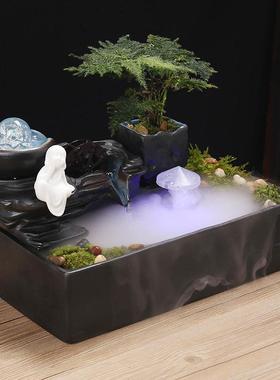 新中式招财流水生财循环水风水轮喷泉办公室桌面茶几摆件开 业礼