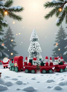 圣诞老人雪人木质小火车装饰小摆件圣诞微景观造景节家居创意礼物