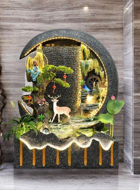 中式庭院流水喷泉客厅会所水幕墙室内鱼缸循环水落地假山水系摆件