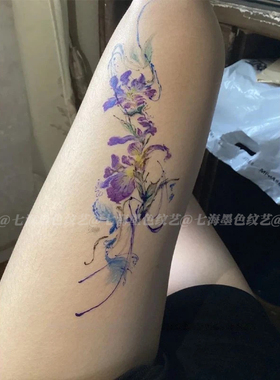 清新紫色鸢尾花紫蝶彩色纹身贴女