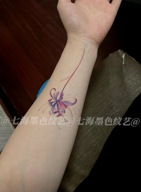 紫色唯美花朵彩色纹身贴可水洗女
