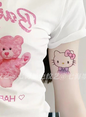 可爱紫色蝴蝶结小猫彩色纹身贴女