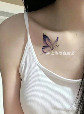微风蓝紫色渐变蝴蝶彩色纹身贴