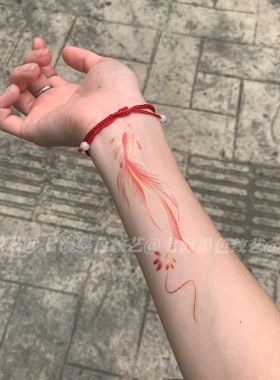 中式招财好运锦鲤鎏金彩色纹身贴