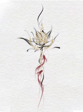 古风幸运莲花彩色纹身贴持久仿真
