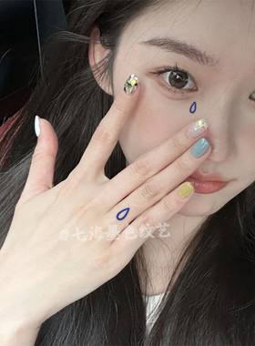 新款蓝眼泪彩色纹身贴防水女持久