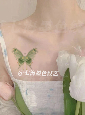 爆款ins小清新绿色蝴蝶纹身贴女