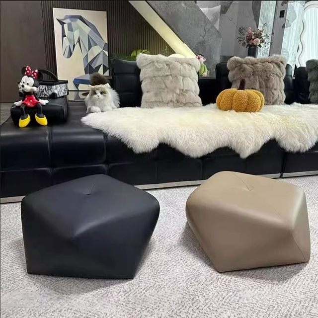 Light luxury leather octagonal stool, living room sofa stool, creative foot stool, small pouf, home low stool, shoe changing stool, doorway