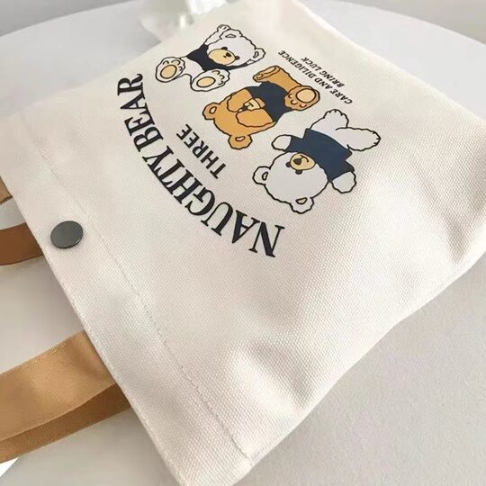 New Bear Canvas Bag for Women Printed Versatile Student Portable Work Handheld Bento Bag Handbag Canvas Bag