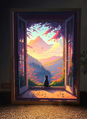 治愈系ins猫咪灯光画发光夜灯