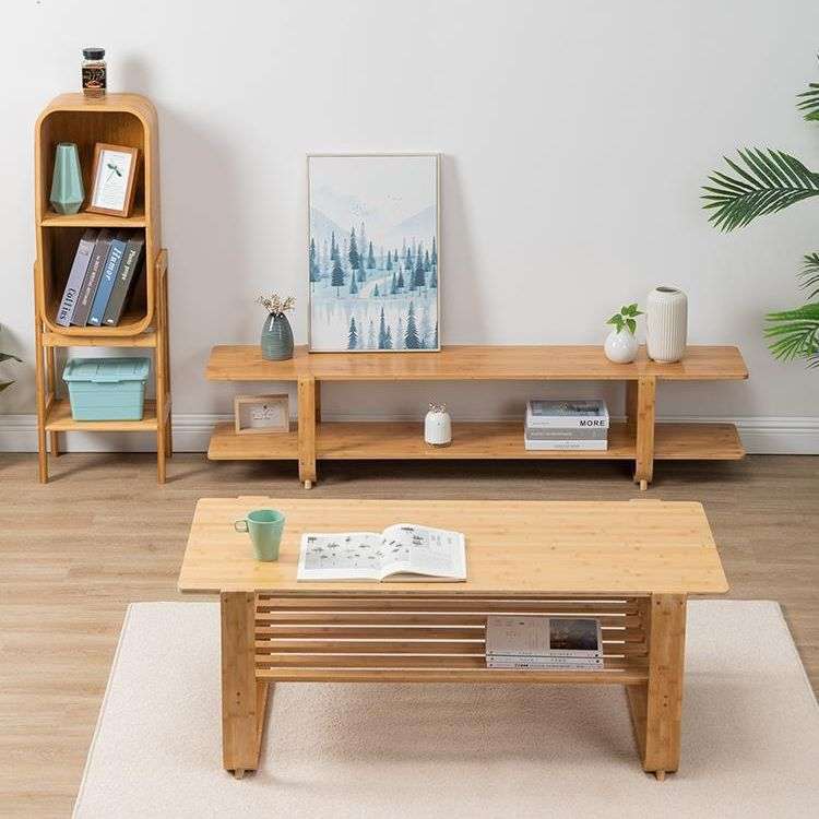 电视柜茶几组合现代简约经济型家用客厅卧室电视台柜小户型地柜竹 - 图0