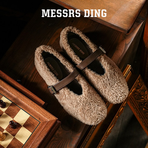 MD女鞋·冬珞·毛毛鞋女秋冬新款复古软底毛毛玛丽珍百搭平底单鞋 - 图0