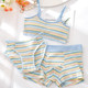 Couple sports strapless three-piece set dopamine stripes sweet Japanese underwear with chest pad bra panties set